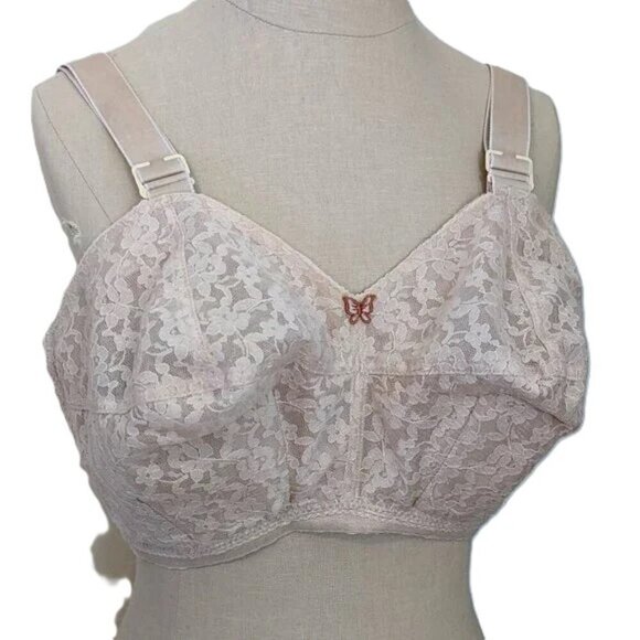 Vintage Bra Pin Up Rockabilly Colesce Couture Lace Wireless Figurette Butterfly - Picture 2 of 12